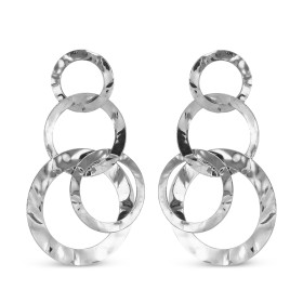 Boucles d oreilles pendantes argent rhodié composées 4 cercles martelés Largeur : 20mm Longueur totale : 35mm Système d at...