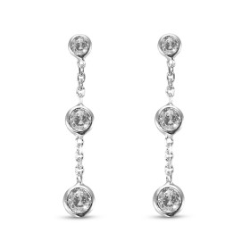Boucles d oreilles pendantes argent rhodié composées d une chaînette 3 oxydes zirconium Largeur : 4mm Longueur totale : 24...