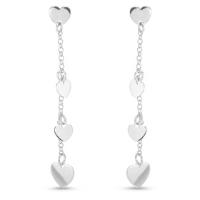 Boucles d oreilles pendantes argent rhodié composées 3 coeur sur une chaînette 1,7mm large Largeur : 8mm Longueur totale :...