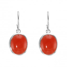 Boucles d oreilles Pendantes Argent 925 Cornaline Ovale 12x10mm Pierres ovales 12x10mm taillées cabochon Pierres fixées pa...
