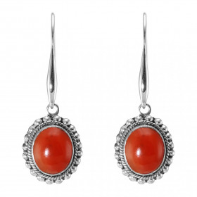 Boucles d oreilles Pendantes Argent 925 Cornaline Ovale 12x10mm Pierres ovales 12x10mm taillées cabochon Pierres fixées pa...