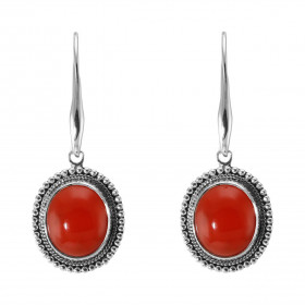 Boucles d oreilles Pendantes Argent 925 Cornaline Ovale 14x12mm Pierres ovales 14x12mm taillées cabochon Pierres fixées pa...