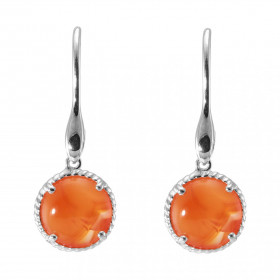 Boucles d oreilles Pendantes Argent 925 Cornaline Ronde 12mm Pierres rondes 12mm taillées cabochon Pierres fixées par un s...