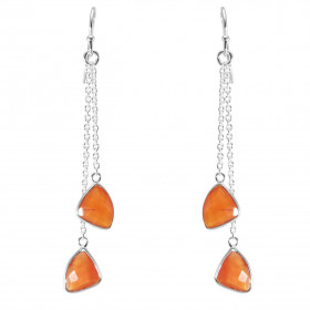 Boucles d oreilles Pendantes Argent 925 Cornalines Triangulaires Chaque boucle est composée 2 chainettes serties d une pie...