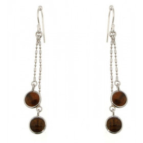 Boucles d oreilles Pendantes Argent 925 Oeil tigre Pierres rondes facettées 6mm diamètre Longueur: 50 mm