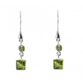 Boucles d oreilles pendantes Argent 925 Péridot Pierres rondes carrées Dimensions d une boucle 33x6mm Systeme fermeture : ...