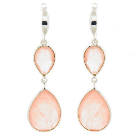 Boucles d&#39;oreilles en Argent 925 et Quartz Rose. Ces boucles d&#39;oreilles pendantes sont serties de pierres taillées...