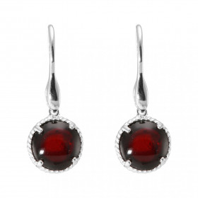 Boucles d'oreilles Pendantes Argent 925 Grenat Rond 12mm