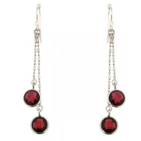 Boucles d oreilles Pendantes Argent 925 Grenat Pierres rondes facettées 6mm diamètre Longueur: 50 mm 