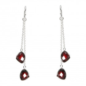 Boucles d oreilles Pendantes Argent 925 Grenats Triangulaires Chaque boucle est composée 2 chainettes serties d une pierre...