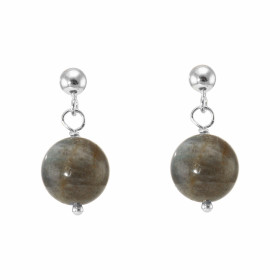 Boucles d'oreilles Pendantes Argent 925 Labradorite Boules 10mm