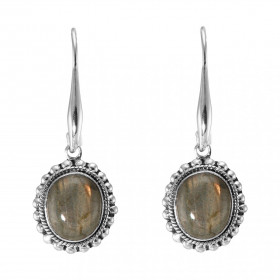 Boucles d'oreilles Pendantes Argent 925 Labradorite Ovale 12x10mm. Pierres ovales de 12x10mm taillées en cabochon. Pierres...