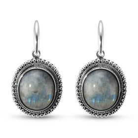 Boucles d'oreilles Pendantes Argent 925 Labradorite Ovale 14x12mm