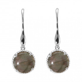 Boucles d'oreilles Pendantes Argent 925 Labradorite Ronde 12mm. Pierres rondes de 12mm taillées en cabochon. Pierres fixée...