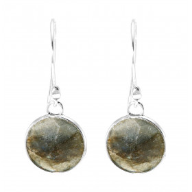 Boucles d'oreilles Pendantes Argent 925 Labradorite Rondes 12mm