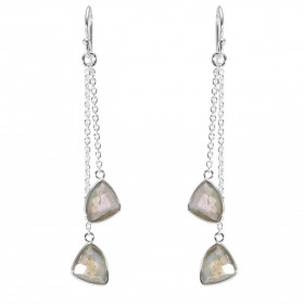 Boucles d oreilles Pendantes Argent 925 Labradorites Triangulaires Chaque boucle est composée 2 chainettes serties d une p...
