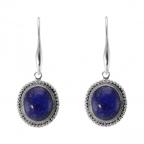 Boucles d'oreilles Pendantes Argent 925 Lapis Lazuli Ovale 14x12mm