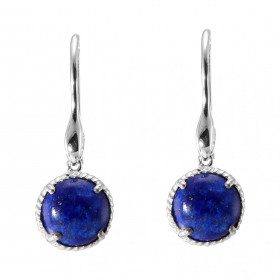 Boucles d oreilles Pendantes Argent 925 Lapis Lazuli Rond 12mm Pierres rondes 12mm taillées cabochon Pierres fixées par un...