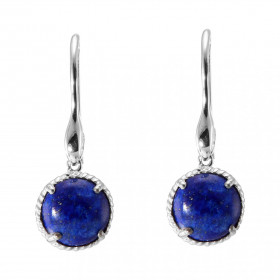 Boucles d'oreilles Pendantes Argent 925 Lapis Lazuli Rond 12mm. Pierres rondes de 12mm taillées en cabochon. Pierres fixée...