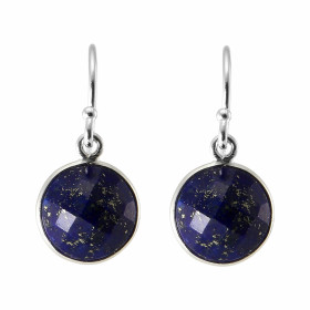 Boucles d'oreilles Pendantes Argent 925 Lapis lazuli Rond facetté 9mm. Pierres rondes facettées de 9mm de diamètre. Dimens...