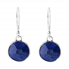 Boucles d'oreilles Pendantes Argent 925 Lapis Lazuli Rondes 12mm