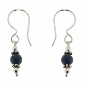 Boucles d oreilles Argent 925 Lapis lazuli Pierre 5mm diamètre Longueur: 33 mm 
