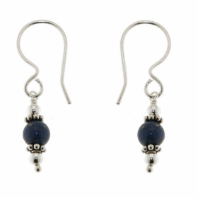 Boucles d'oreilles Argent 925 Lapis lazuli. . Pierre de 5mm de diamètre. Longueur: 33 mm. 