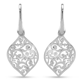 Boucles d oreilles pendantes argent rhodié composées d un losange ajouré dans un style floral Largeur : 17mm Longueur tota...