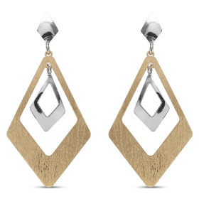 Boucles d oreilles pendantes argent composées d un losange lisse un losange argent doré brossé Largeur : 23mm Longueur tot...