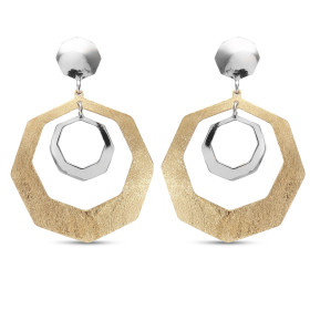 Boucles d oreilles pendantes argent rhodié composées 2 octogones lisses un octogones brossé argent doré Largeur : 30mm Lon...