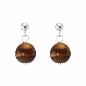 Boucles d oreilles Pendantes Argent 925 Oeil tigre Boules 10mm Boucles d oreilles composées boules Oeil tigre montées Arge...