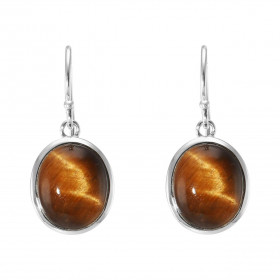 Boucles d oreilles Pendantes Argent 925 Oeil tigre Ovale 12x10mm Pierres ovales 12x10mm taillées cabochon Pierres fixées p...