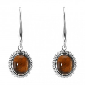 Boucles d oreilles Pendantes Argent 925 Oeil tigre Ovale 12x10mm Pierres ovales 12x10mm taillées cabochon Pierres fixées p...