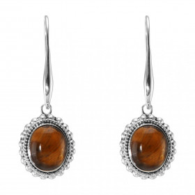 Boucles d'oreilles Pendantes Argent 925 Oeil de tigre Ovale 12x10mm. Pierres ovales de 12x10mm taillées en cabochon. Pierr...