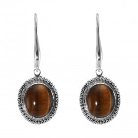 Boucles d oreilles Pendantes Argent 925 Oeil tigre Ovale 14x12mm Pierres ovales 14x12mm taillées cabochon Pierres fixées p...