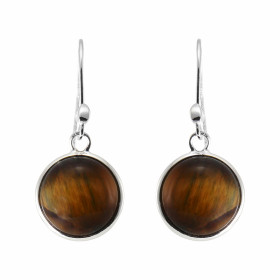 Boucles d oreilles Pendantes Argent 925 Oeil Tigre Rond 12mm Pierres rondes taille cabochon 12mm diamètre Dimensions d une...