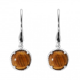 Boucles d oreilles Pendantes Argent 925 Oeil tigre Rond 12mm Pierres rondes 12mm taillées cabochon Pierres fixées par un s...