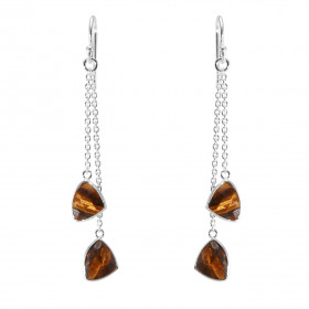 Boucles d oreilles Pendantes Argent 925 Oeil tigre Triangulaires Chaque boucle est composée 2 chainettes serties d une pie...
