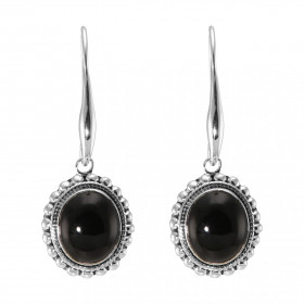 Boucles d&#39;oreilles Pendantes Argent 925 Onyx Ovale 12x10mm. Pierres ovales de 12x10mm taillées en cabochon. Pierres fi...