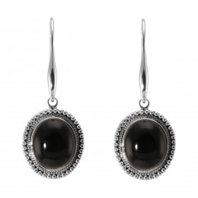 Boucles d'oreilles Pendantes Argent 925 Onyx Ovale 14x12mm