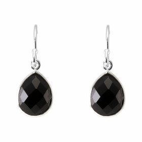 Boucles d'oreilles Pendantes Argent 925  Onyx Poire facetté 9x7mm