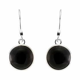 Boucles d'oreilles Pendantes Argent 925 Onyx Rond 12mm. Pierres rondes taille cabochon de 12mm de diamètre. Dimensions d'u...