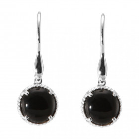 Boucles d oreilles Pendantes Argent 925 Onyx Rond 12mm Pierres rondes 12mm taillées cabochon Pierres fixées par un serti à...