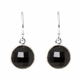 Boucles d'oreilles Pendantes Argent 925  Onyx Rond facetté 9mm