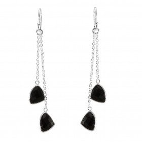 Boucles d oreilles Pendantes Argent 925 Onyx Triangulaires Chaque boucle est composée 2 chainettes serties d une pierre à ...