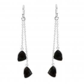 Boucles d'oreilles Pendantes Argent 925 Onyx Triangulaires