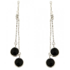 Boucles d'oreilles Pendantes en Argent 925 et Onyx. Pierres rondes facettées de 6mm de diamètre.. Longueur: 50 mm