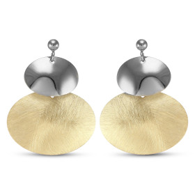 Boucles d oreilles pendantes argent rhodié argent doré composées d un ovale lisse un ovale brossé doré Largeur : 31mm Long...