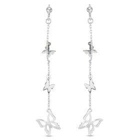 Boucles d oreilles pendantes argent rhodié composées 3 papillons sur une chaînette 1,2mm large Largeur : 14mm Longueur tot...