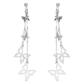 Boucles d oreilles pendantes argent rhodié composées 5 papillons répartis sur 2 chaînettes 1,2mm large Largeur : 14mm